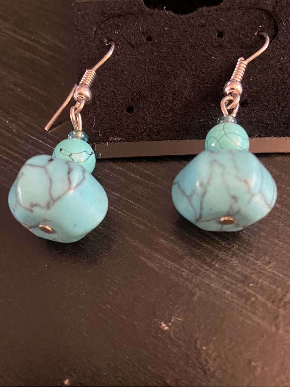 Source Unknown Turquoise Marble Drop Earrings - Blue